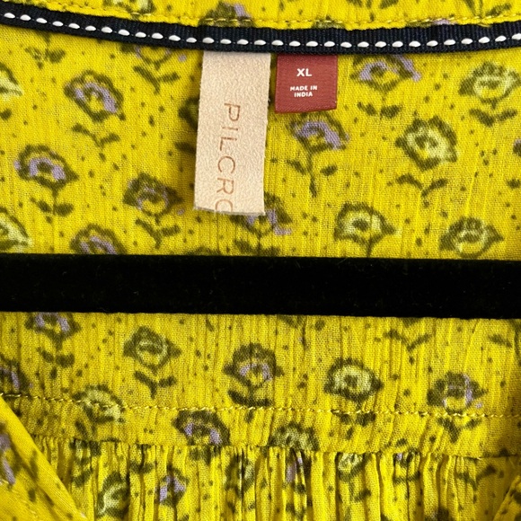 Pilcro for Anthropologie pretty Floral print chartreuse peasant top, XL - Picture 3 of 6